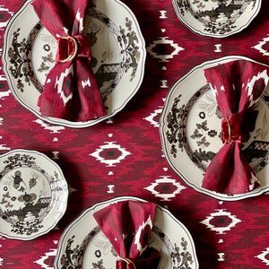 Burgundy Ikat Tablecloth, Square 90 x 90"
